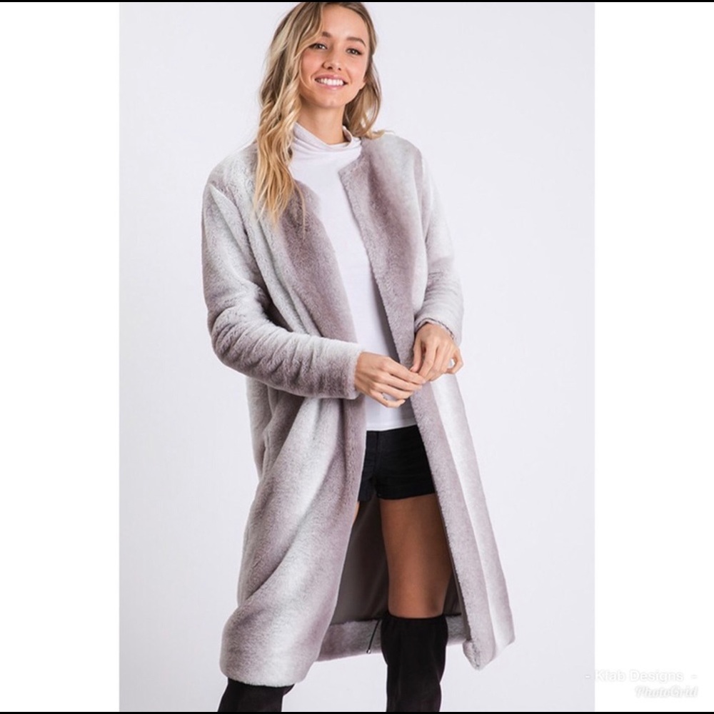 NEW! 2LEFT! Lux Faux FurOpen Front Long Coat - Picture 6 of 8